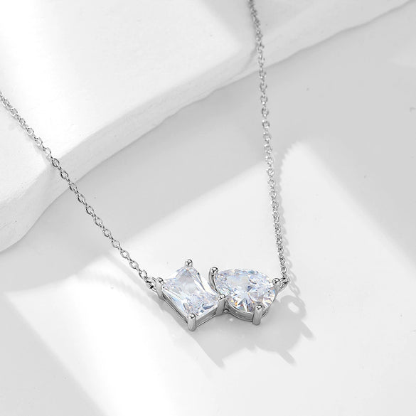 Wholesale Jewelry Silver 925 Geometric Pearshaped Square Zircon Pendant Necklace Set With Diamonds For Women