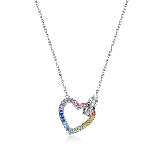 Wholesale Jewelry 925 Silver Geometric Rainbow Zircon Love Necklace With Diamond Design And Cross Chain