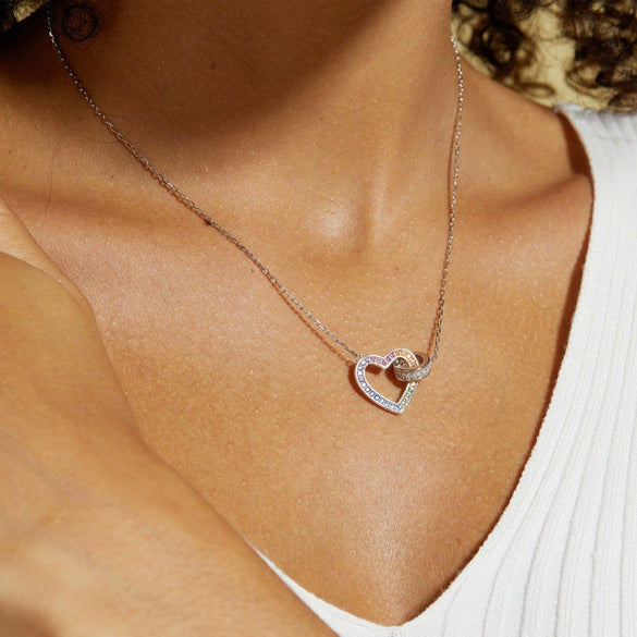 Wholesale Jewelry 925 Silver Geometric Rainbow Zircon Love Necklace With Diamond Design And Cross Chain