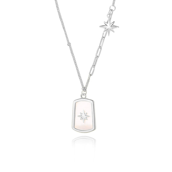 Wholesale Jewelry 925 Silver Geometric Star Square Shield Bead Necklace With Electroplating For Women Retro Cold Style
