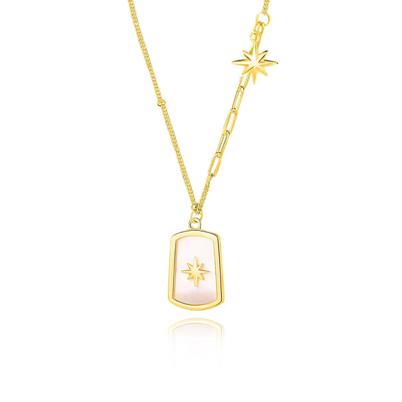 Wholesale Jewelry 925 Silver Geometric Star Square Shield Bead Necklace With Electroplating For Women Retro Cold Style