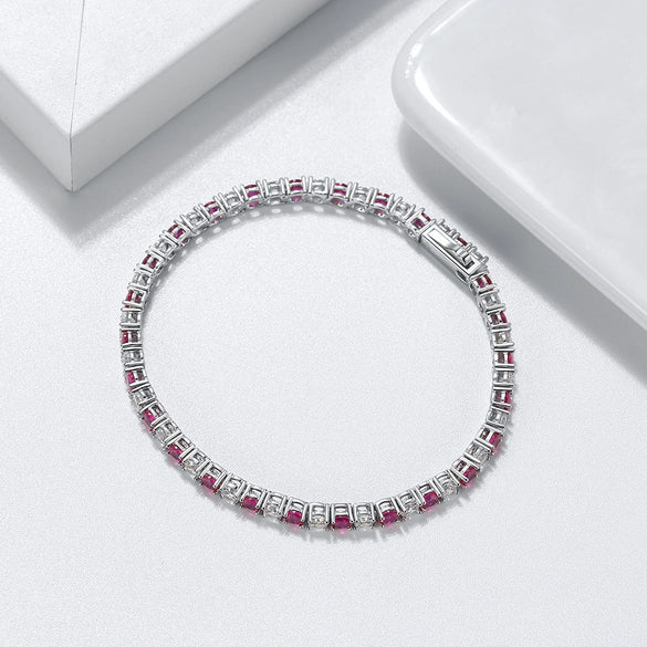 Wholesale Jewelry Silver Geometric Tennis Chain Bracelet With Red Zircon Electroplated