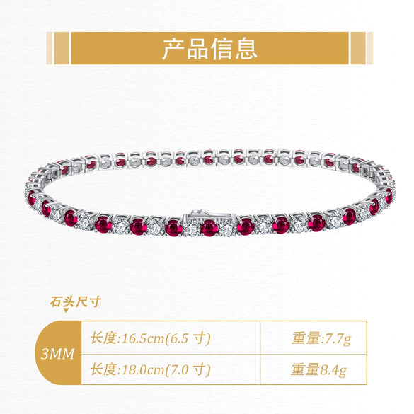Wholesale Jewelry Silver Geometric Tennis Chain Bracelet With Red Zircon Electroplated