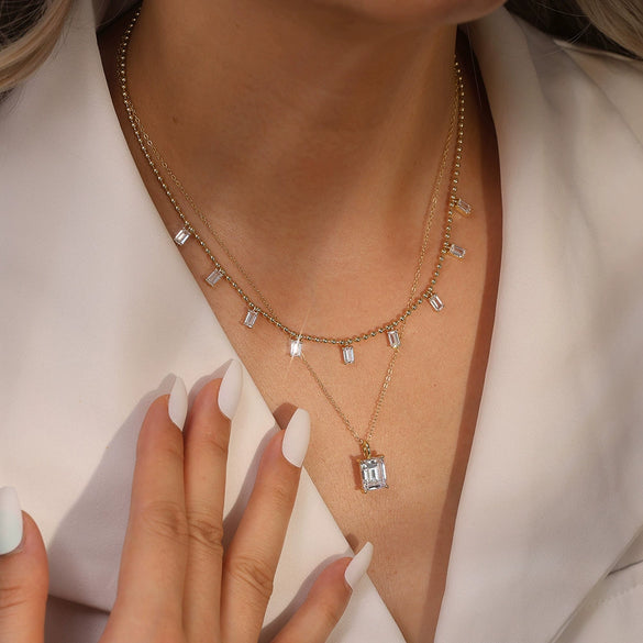 Wholesale Jewelry 925 Silver Geometric Zircon Pendant Necklace With Electroplating And Sugar Cube Shape