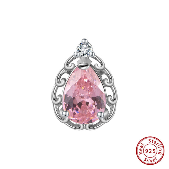 Wholesale Jewelry 925 Silver Inlaid Pink Dropshaped Zircon Pendant Geometric Style Electroplated Necklace For Women