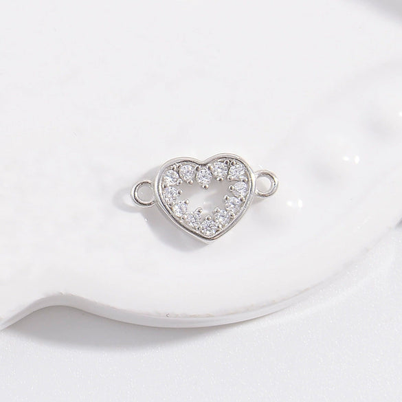 Wholesale Jewelry Silver Inlaid Zirconia Heart Shaped Connector Accessories