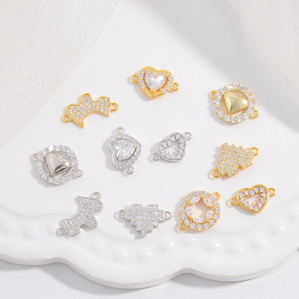 Wholesale Jewelry Silver Inlaid Zirconia Heart Shaped Connector Accessories