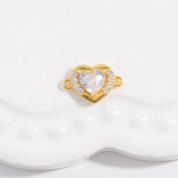 Wholesale Jewelry Silver Inlaid Zirconia Heart Shaped Connector Accessories