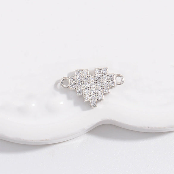 Wholesale Jewelry Silver Inlaid Zirconia Heart Shaped Connector Accessories