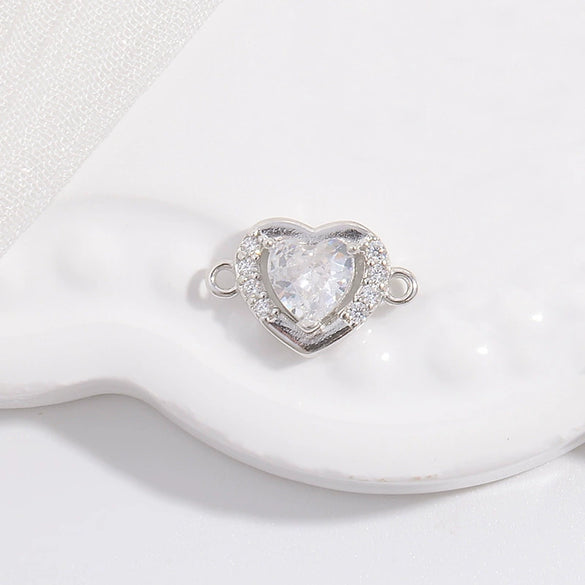 Wholesale Jewelry Silver Inlaid Zirconia Heart Shaped Connector Accessories
