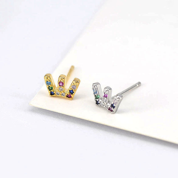 Wholesale Jewelry Silver Needle Copper Crown Style Electroplated Earrings For Couple