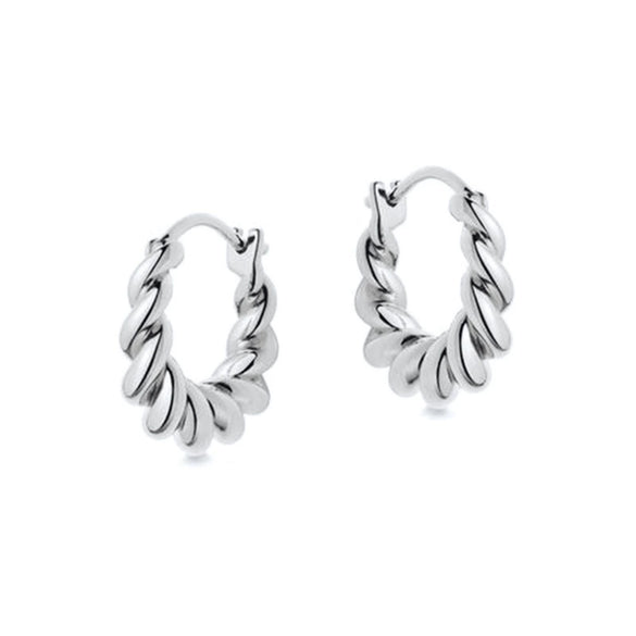 Wholesale Jewelry Silver Needle Copper Geometric Twisted Circle Hoop Earrings For Women Electroplated