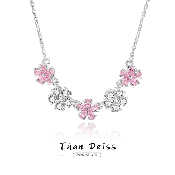 Wholesale Jewelry Silver Peach Blossom Love Clavicle Chain Inlaid Zircon Natural Style