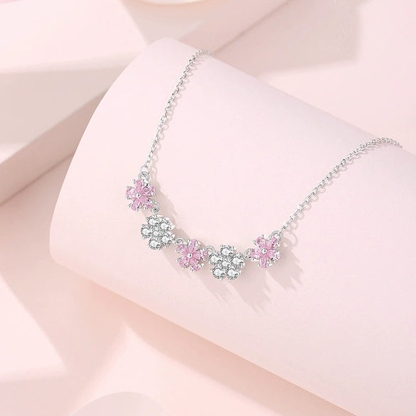 Wholesale Jewelry Silver Peach Blossom Love Clavicle Chain Inlaid Zircon Natural Style