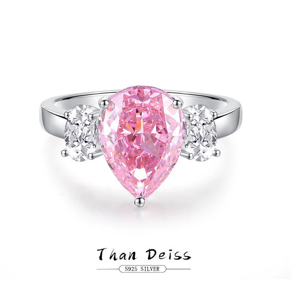 Wholesale Jewelry 925 Silver Set High Carbon Diamond Water Drop Ring Women's Natural Style