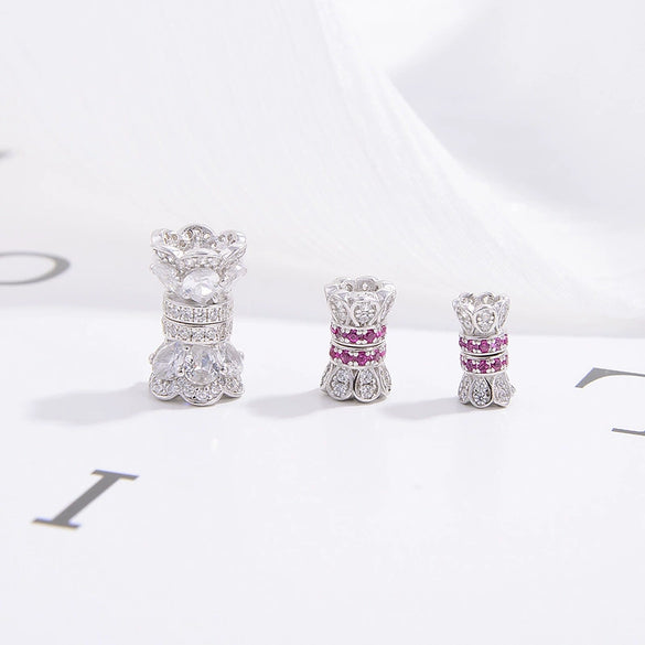 Wholesale Jewelry 925 Silver Set With Zircon Small Waist Pattern Barrel Beads Spacer Beads Pearl Buckle