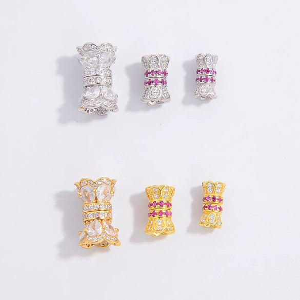 Wholesale Jewelry 925 Silver Set With Zircon Small Waist Pattern Barrel Beads Spacer Beads Pearl Buckle