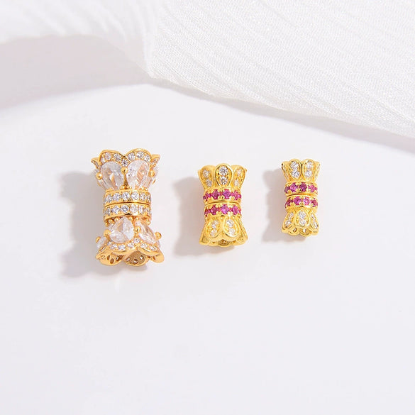 Wholesale Jewelry 925 Silver Set With Zircon Small Waist Pattern Barrel Beads Spacer Beads Pearl Buckle