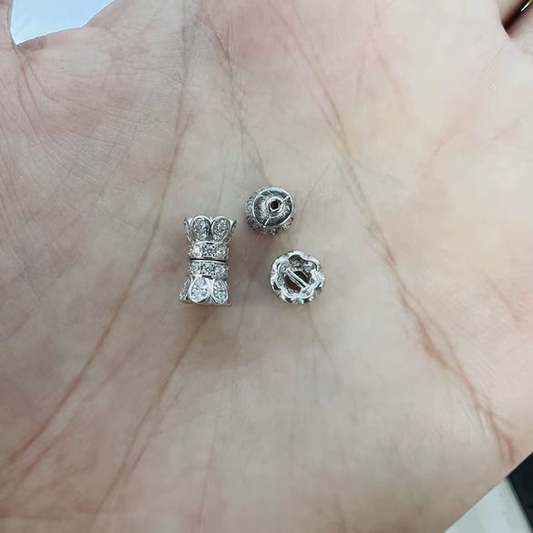 Wholesale Jewelry 925 Silver Set With Zircon Small Waist Pattern Barrel Beads Spacer Beads Pearl Buckle