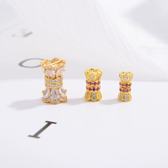 Wholesale Jewelry 925 Silver Set With Zircon Small Waist Pattern Barrel Beads Spacer Beads Pearl Buckle