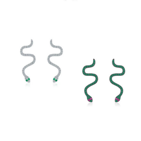 Wholesale Jewelry Silver 925 Snake Microinlay Female Punk Style Earrings