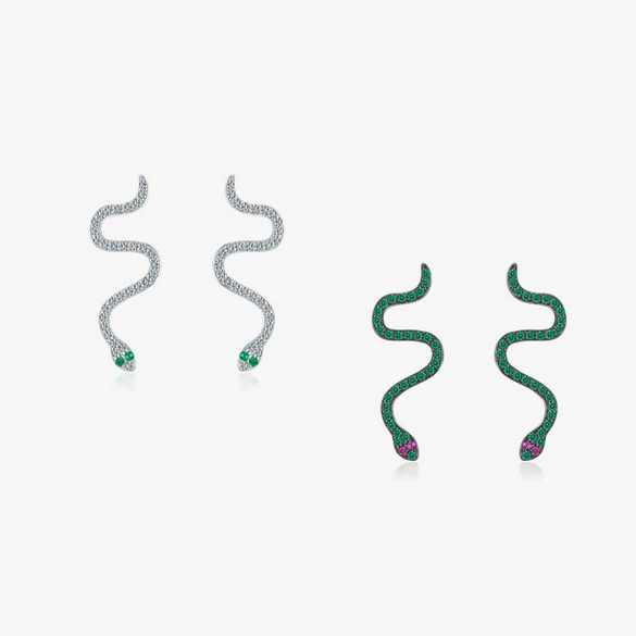 Wholesale Jewelry Silver 925 Snake Microinlay Female Punk Style Earrings