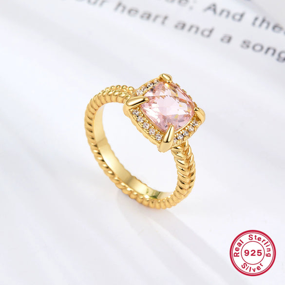 Wholesale Jewelry 925 Silver Square Pink Zircon Pendant Necklace For Women With Electroplating And Cube Sugar Pattern