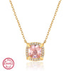 Wholesale Jewelry 925 Silver Square Pink Zircon Pendant Necklace For Women With Electroplating And Cube Sugar Pattern