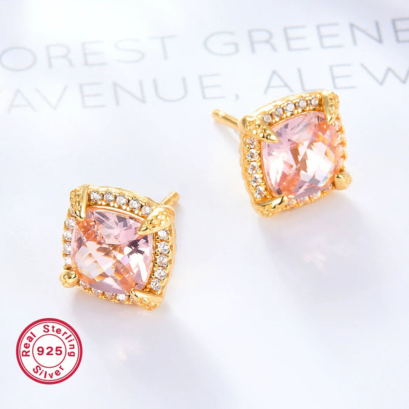 Wholesale Jewelry 925 Silver Square Pink Zircon Pendant Necklace For Women With Electroplating And Cube Sugar Pattern