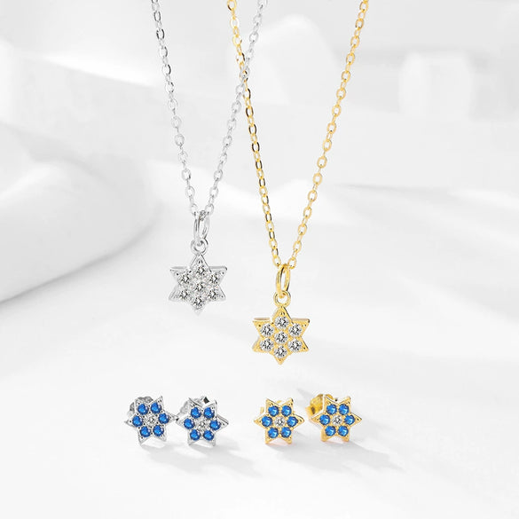 Wholesale Jewelry 925 Silver Starshaped Zircon Necklace And Earrings