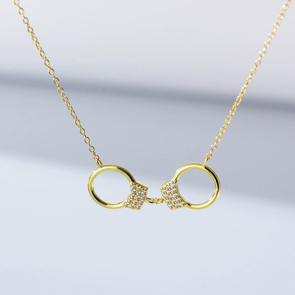 Wholesale Jewelry Silver 925 Sterling Diamond Geometric Handcuffs Pendant Necklace For Women