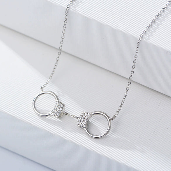 Wholesale Jewelry Silver 925 Sterling Diamond Geometric Handcuffs Pendant Necklace For Women
