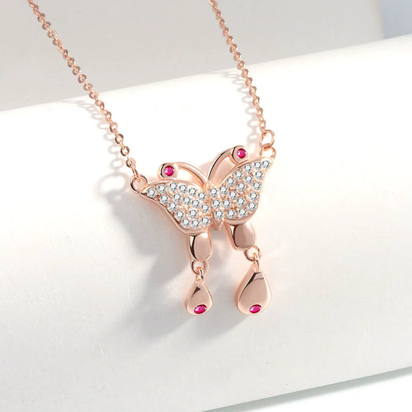 Wholesale Jewelry Silver 925 Sterling Geometric Butterfly Pendant Necklace With Electroplating Treatment