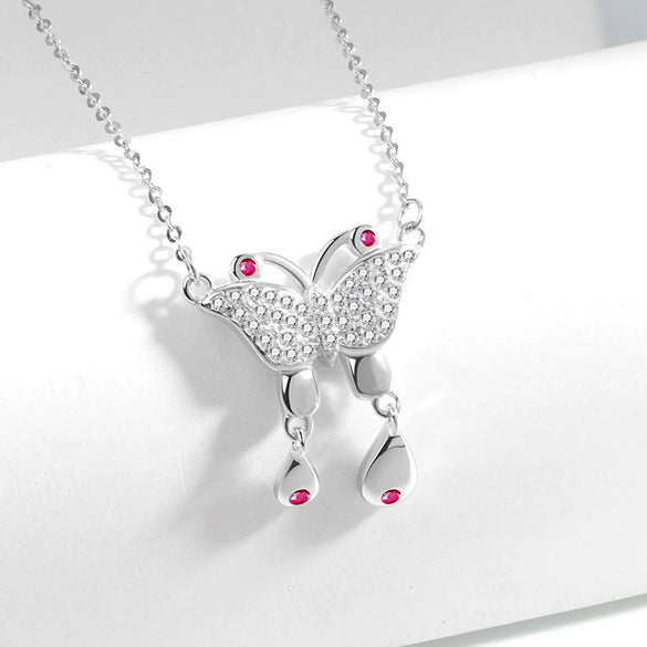 Wholesale Jewelry Silver 925 Sterling Geometric Butterfly Pendant Necklace With Electroplating Treatment