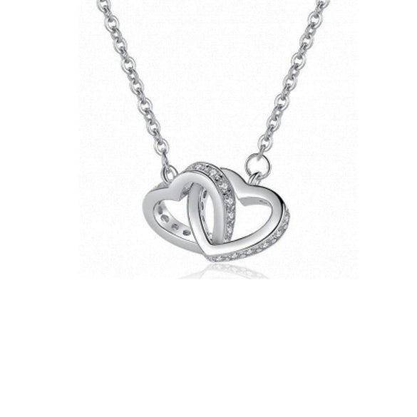 Wholesale Jewelry Silver 925 Sterling Heart Shape Double Ring Necklace