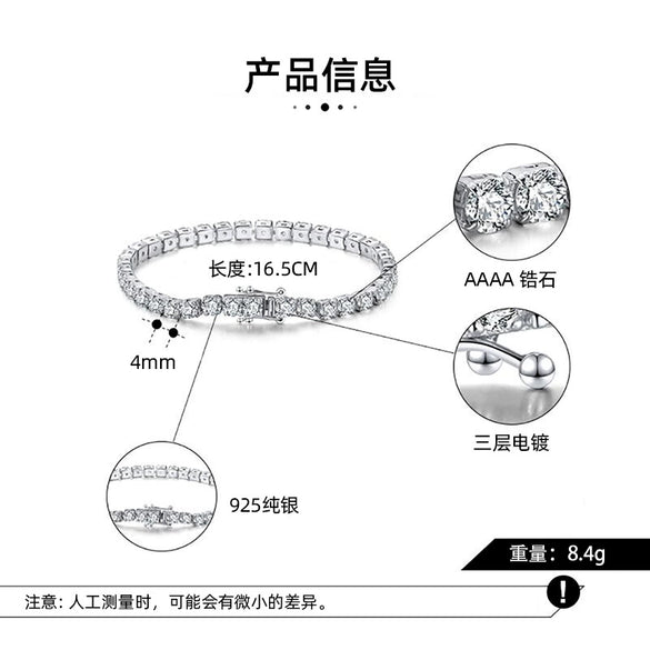 Wholesale Jewelry Silver 925 Sterling Silver Bracelet With Zircon Diamonds Geometric Style Electroplated