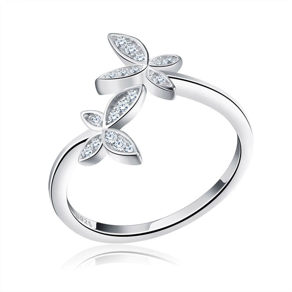 Wholesale Jewelry Silver 925 Sterling Silver Ring And Butterfly Bracelet With Leaf Pattern Electroplated For Women