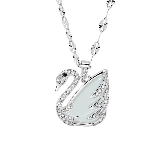 Wholesale Jewelry Silver 925 Sterling Silver White Jade Animal Swan Pendant Necklace With Electroplating
