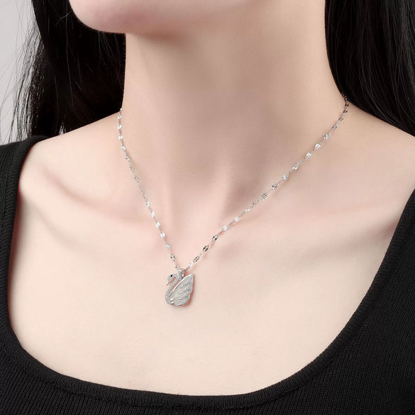 Wholesale Jewelry Silver 925 Sterling Silver White Jade Animal Swan Pendant Necklace With Electroplating