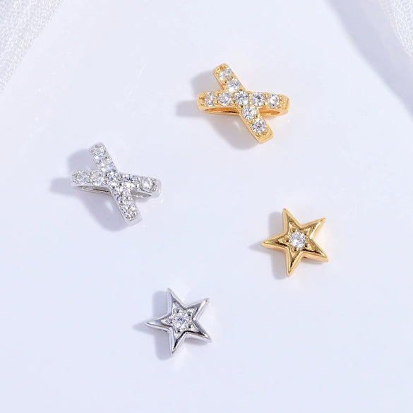 Wholesale Jewelry Silver Zirconia Cross Xshaped Fivepointed Star Porous Beads Bracelet Necklace