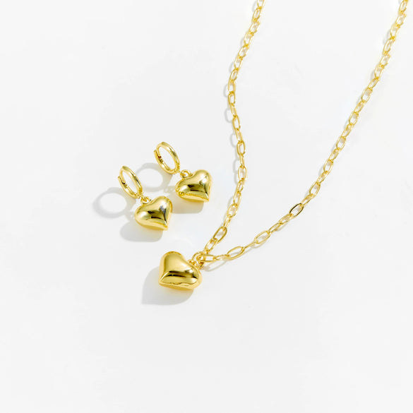 Wholesale Jewelry Simple Allmatch Love Copper Electroplated Platinum 18K Gold Earrings And Necklace For Women