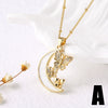 Wholesale Jewelry Simple Animal Geometric Copper Shell Inlaid Zircon Butterfly Moon Pendant Necklace Electroplated