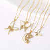 Wholesale Jewelry Simple Animal Geometric Copper Shell Inlaid Zircon Butterfly Moon Pendant Necklace Electroplated