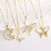 Wholesale Jewelry Simple Animal Geometric Copper Shell Inlaid Zircon Butterfly Moon Pendant Necklace Electroplated