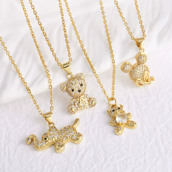 Wholesale Jewelry Simple Animal Style Copper O Word Chain Necklace With Electroplating And Bear Elephant Pendant