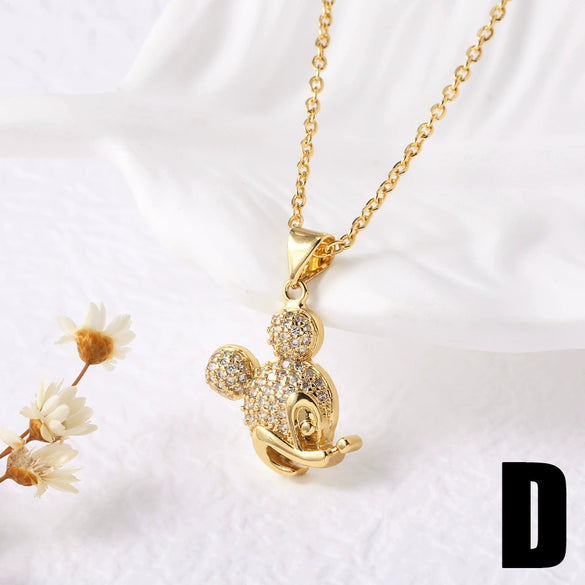 Wholesale Jewelry Simple Animal Style Copper O Word Chain Necklace With Electroplating And Bear Elephant Pendant