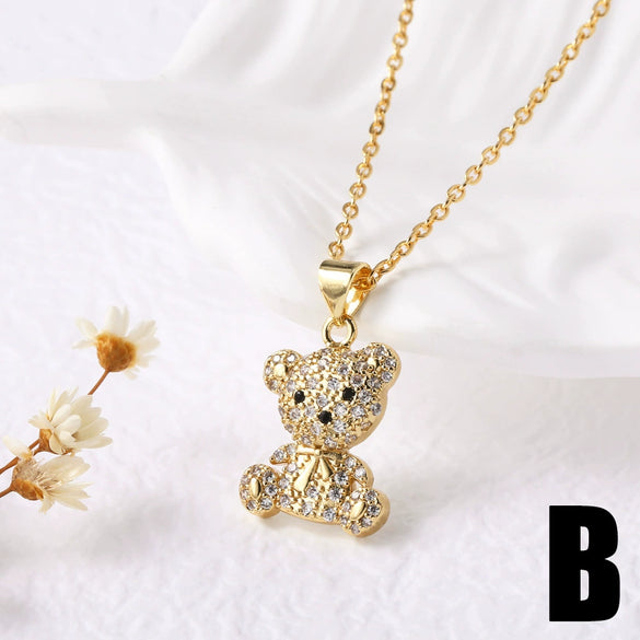 Wholesale Jewelry Simple Animal Style Copper O Word Chain Necklace With Electroplating And Bear Elephant Pendant