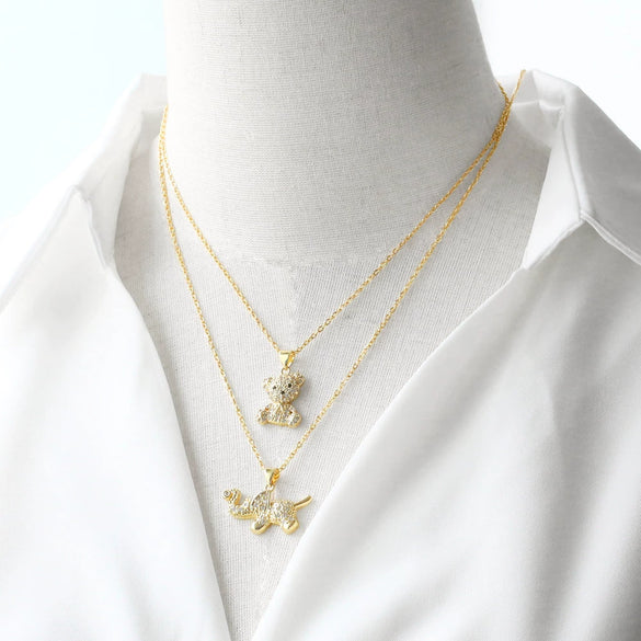 Wholesale Jewelry Simple Animal Style Copper O Word Chain Necklace With Electroplating And Bear Elephant Pendant