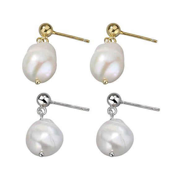 Wholesale Jewelry Simple Baroque Freshwater Pearl S925 Sterling Silver Geometric Electroplated Earrings For Women And Students
