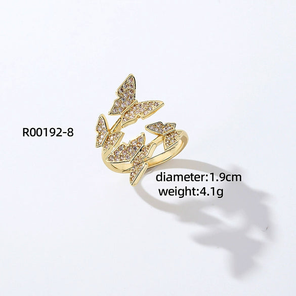 Wholesale Jewelry Simple Butterfly Plant Zircon Ring Women's Fashion Allmatch Personality